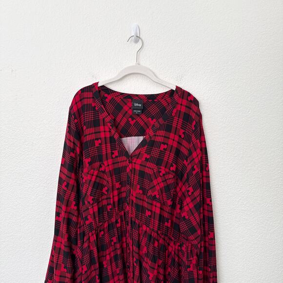 [Torrid] Disney Red Black Mickey Mouse Tartan Plaid Button Front Shirt Dress 5X - Picture 4 of 10